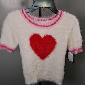 art class Fuzzy White and Red Heart Sweater